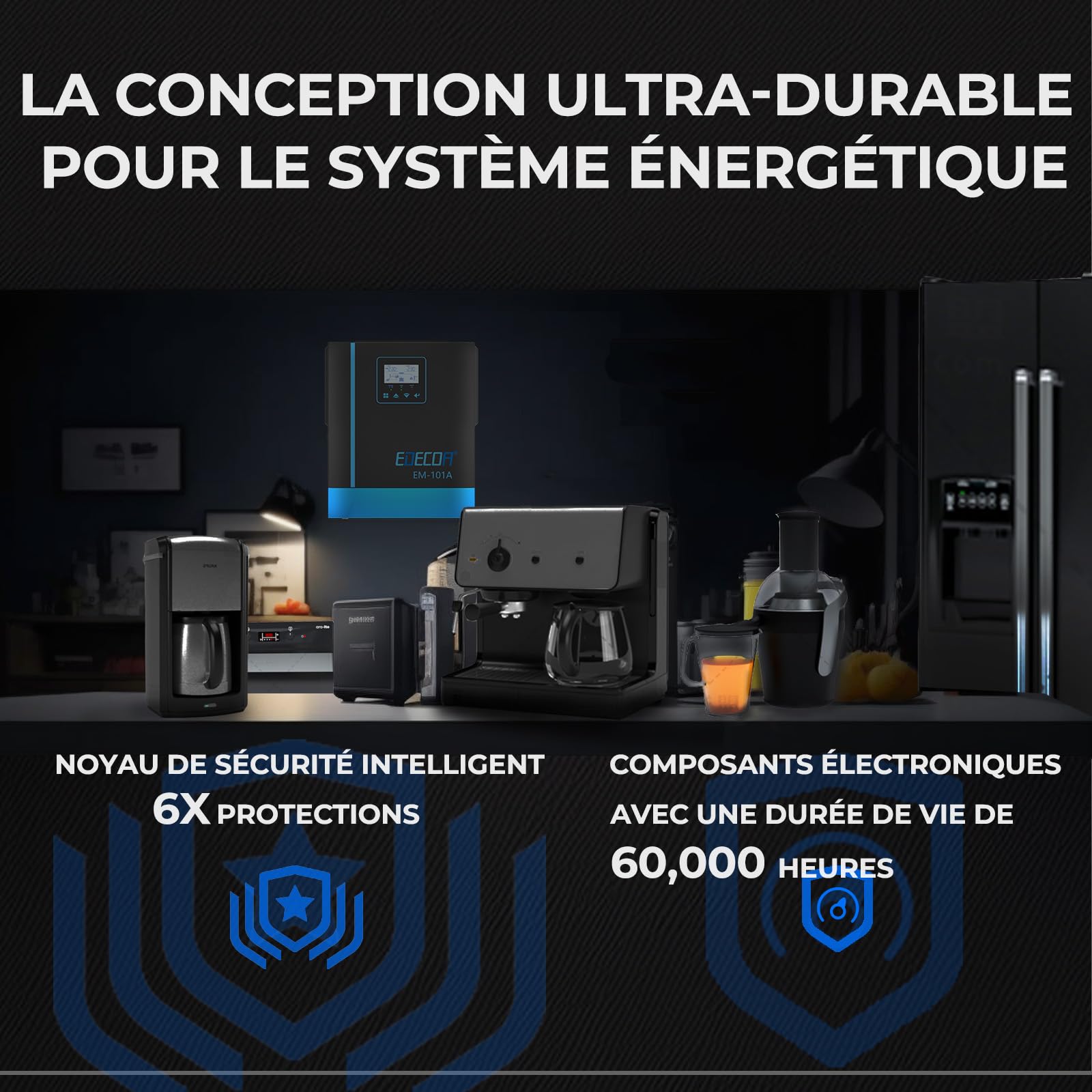 EDECOA Inversor híbrido 12v 1000w 220v 230v 1000VA, Cargador Solar MPPT 40A Onda Pura 20-150Vdc Off-Grid BMS Comunicación Cargador de batería Prioridad de Red Regulador de Carga Solar