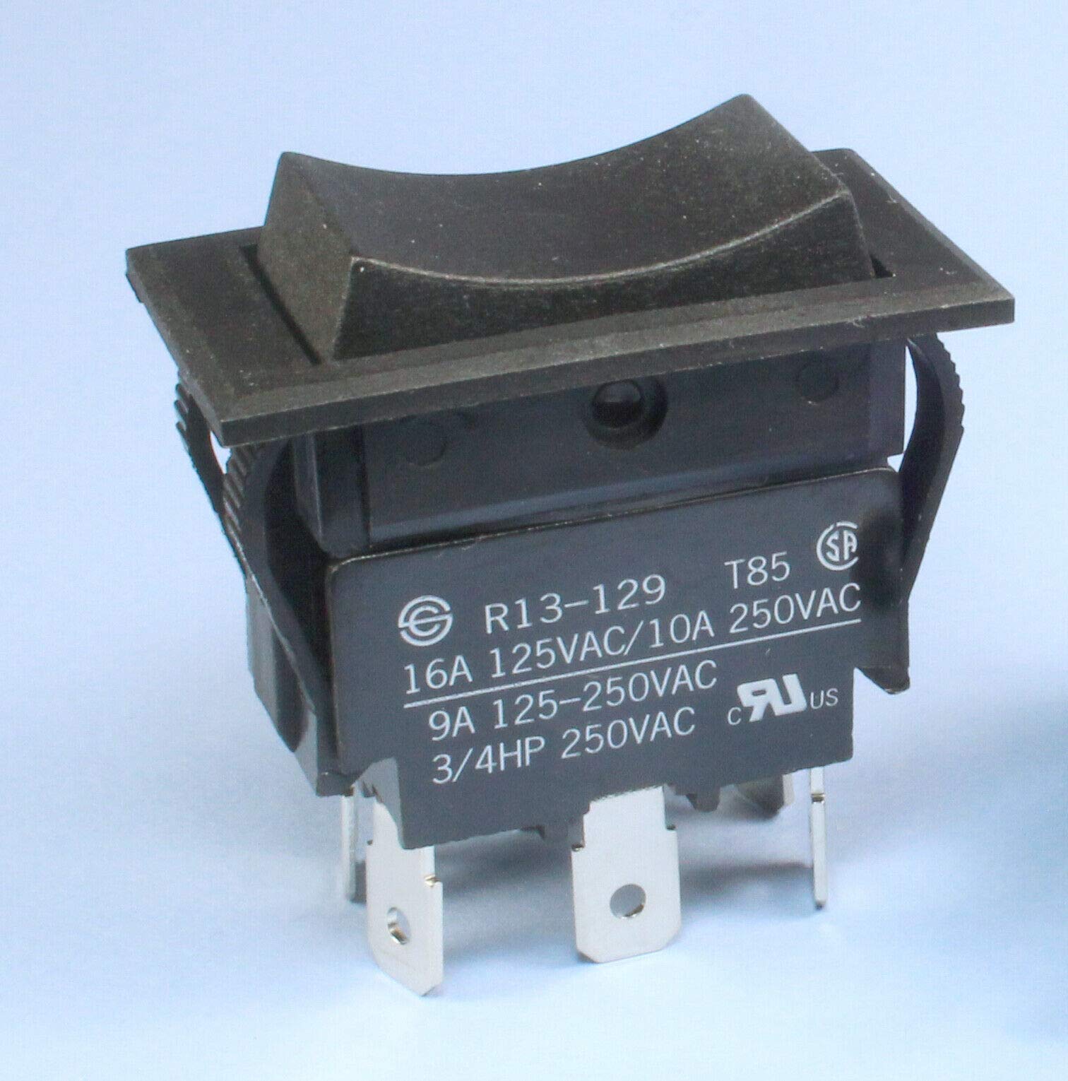 (HO #10) SCI Rocker Switch DPDT 10A 250Vac 16A 125Vac, 3/4 HP, ON/Off/ON, Maintained