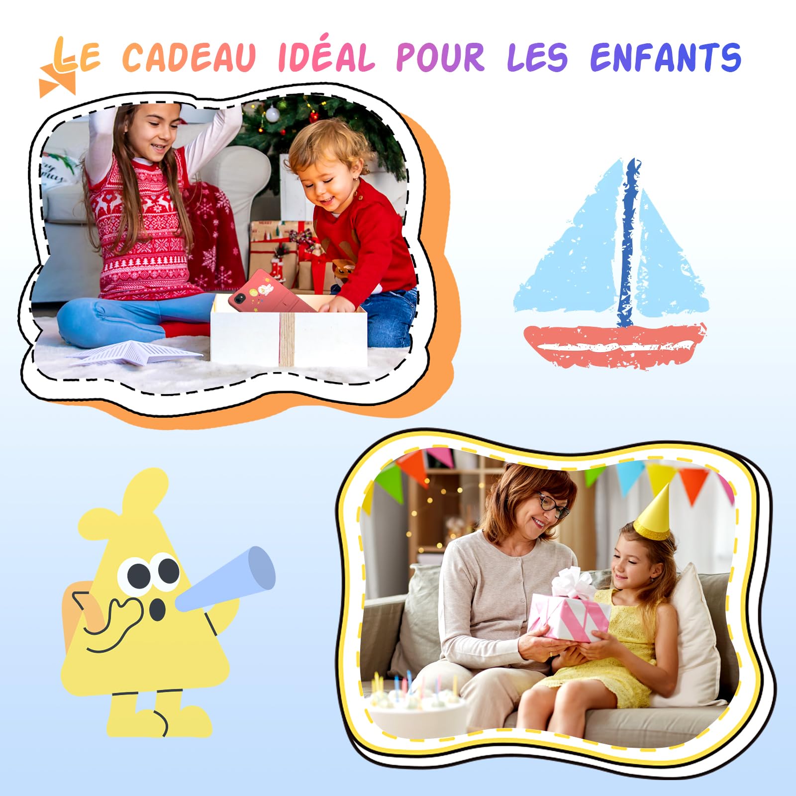 Tablette Enfants 10 Pouces, Android 16 Tablette pour Enfant 3-14 Ans Éducative, 16Go(4+12) RAM + 64Go ROM/2To TF, Contrôle Parental, GMS, 5000mAh, WiFi6, Garantie de 4 ans, Tablet avec Stylet, Rosa