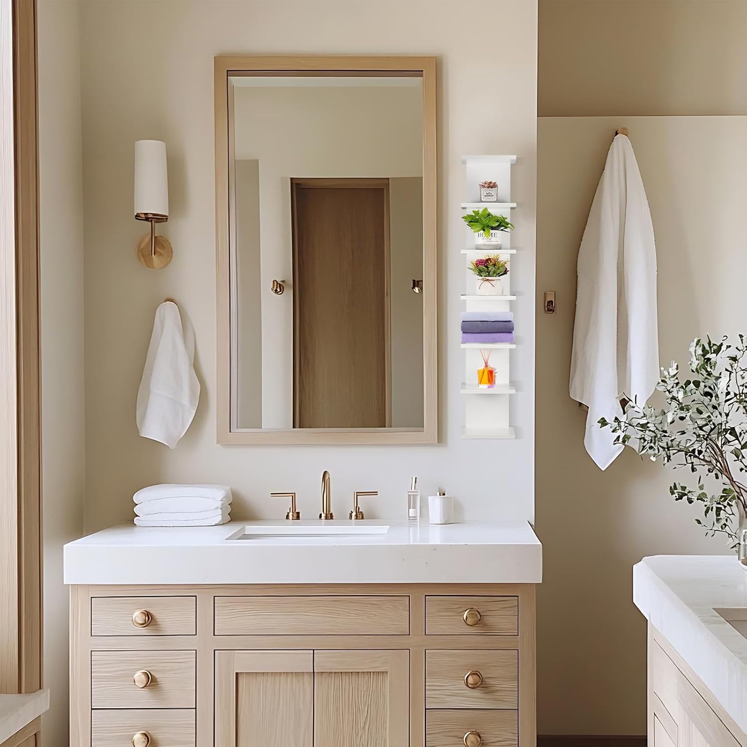 7 Tier Wall Shelf Unit - Lack Floating Shelf, Compact Display Float Shelves, Vertical Column Wall Decor Mount Floating Storage Organizer Tall Tower Shelves for Bedrooms, Living Rooms, White