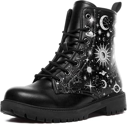 Sun and Moon Fashion Womens Ankle Boots Mens Platform Lace-up Leather Combat Booties Gift Winter Fall Dress Boots