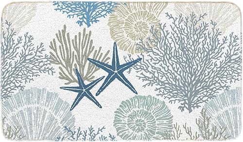 AnyDesign Tapete de terciopelo antideslizante para puerta delantera, diseño de estrella de mar y conchas marinas, para el hogar, baño, decoración