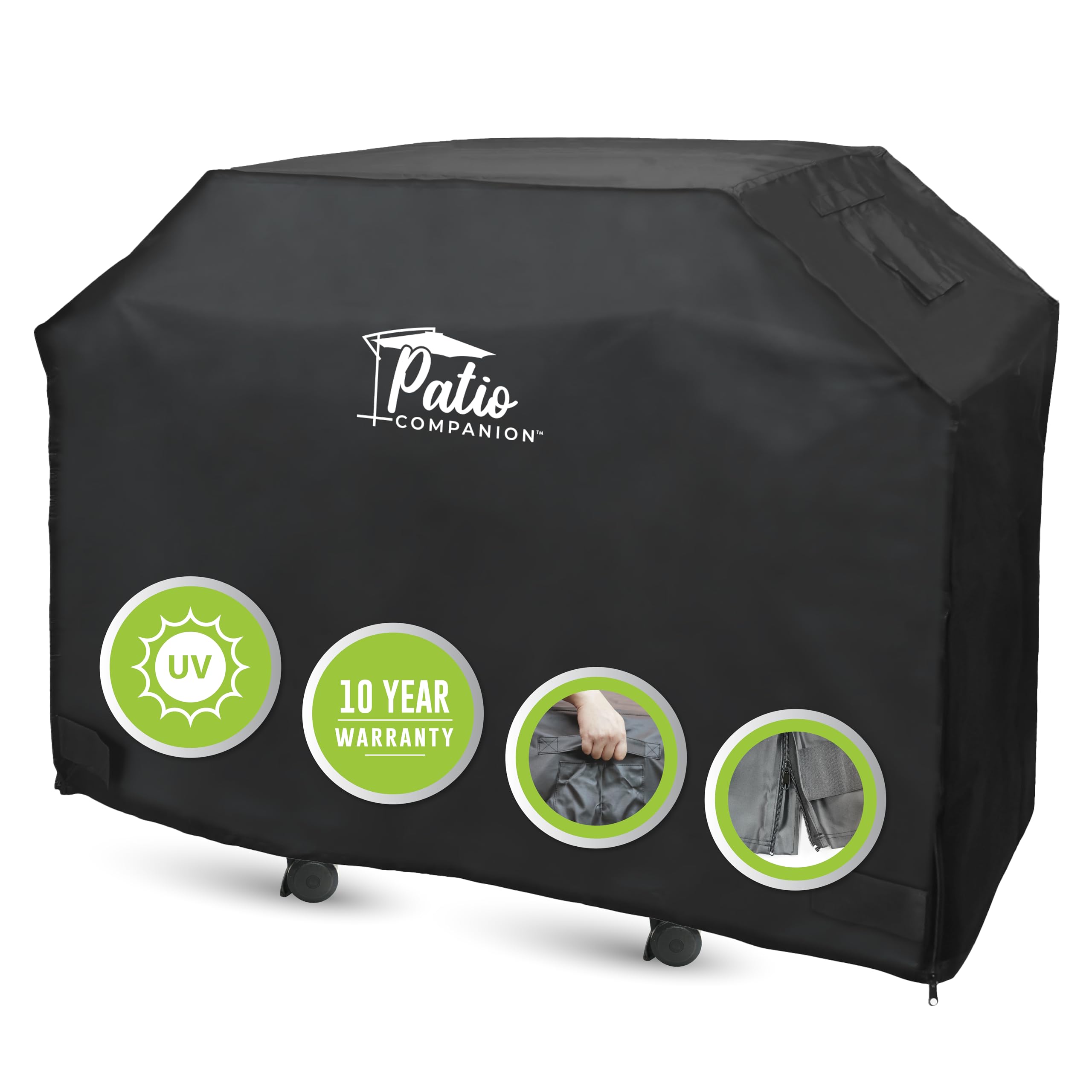 Patio Companion Premium, 58 Inch BBQ Grill Cover, Heavy-Grade UV Blocking Material, Waterproof and Weather Resistant, Gas Grill Cover for Weber, Broil King, Etc. Black