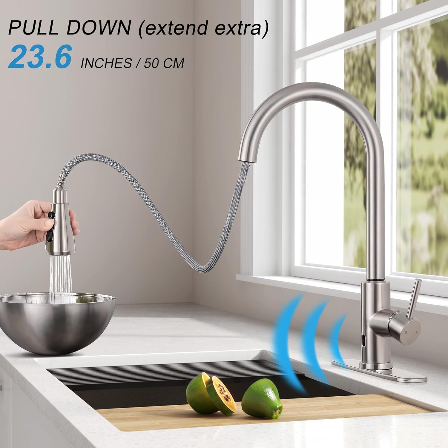 🔥 Hоt Dеаlѕ Qomolangma Touchless Kitchen Faucet with Pull Down Sprayer, Motion Single Handle Kitchen Sink Faucet with Pull Out Sprayer, Stainless Steel, Fingerprint Resistant, Brushed Nickel