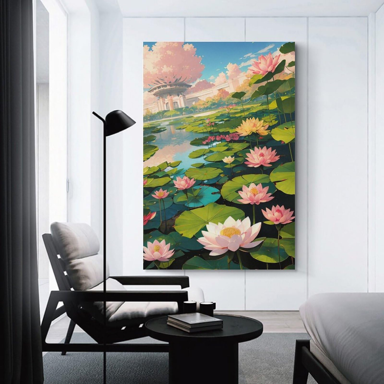 Amazon.co.jp: 絵画 川の中の蓮の花と蓮の葉インテリア 絵画 咲く蓮