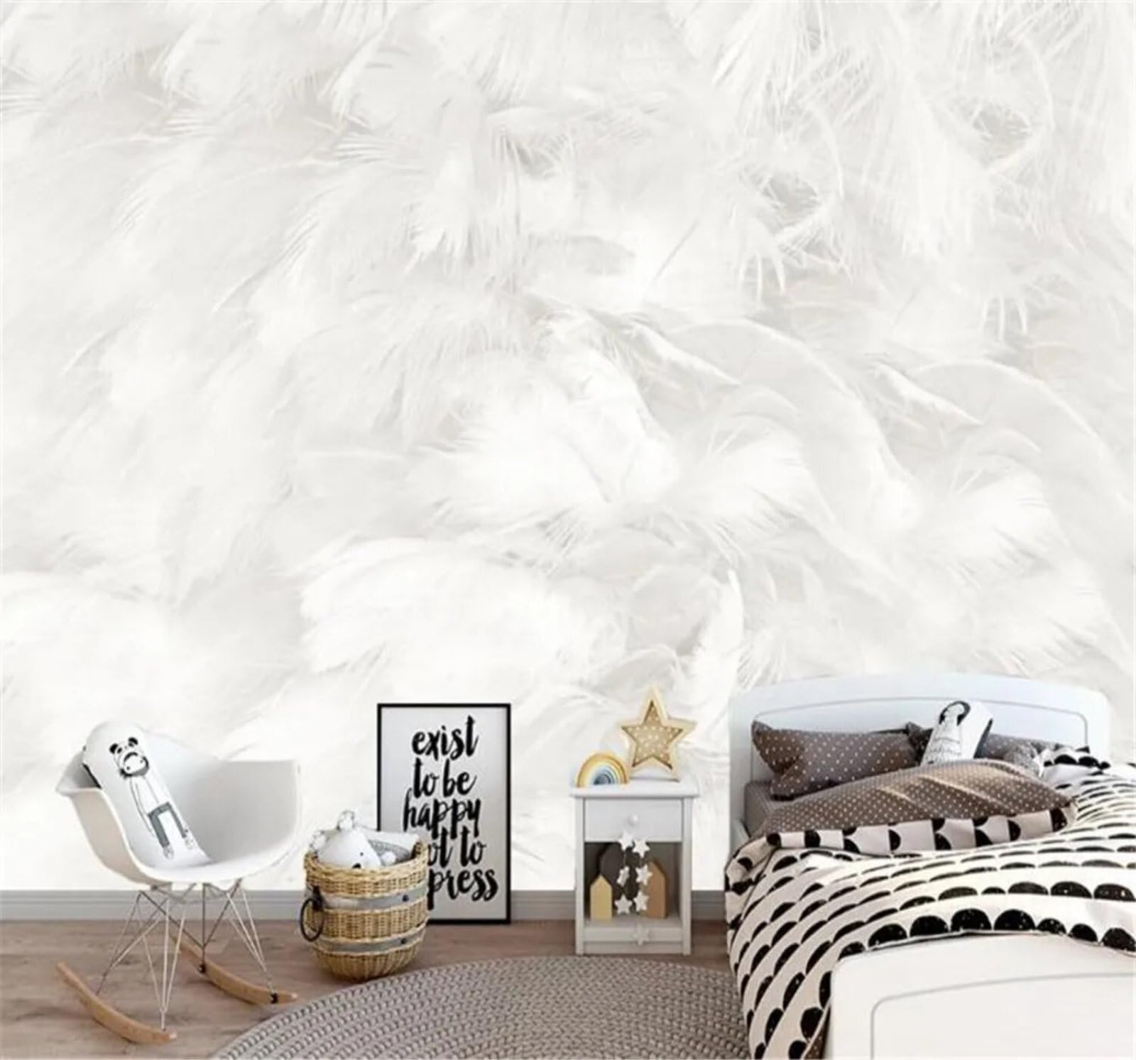 Tzxztt Minimalist Abstract Elegant White Feathers Modern 3D Wallpaper Premium Textured Silk Neutral Tones Material Ideal for Living Room Bedroom-200cm×140cm