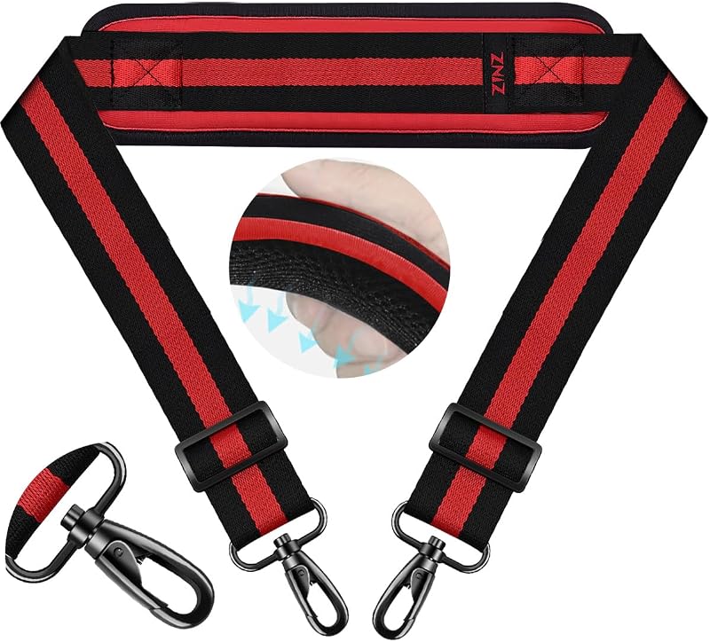 74" Shoulder Strap with Fixed Pad and Dual Balanced Buckles，Black-Red-Black Stripe