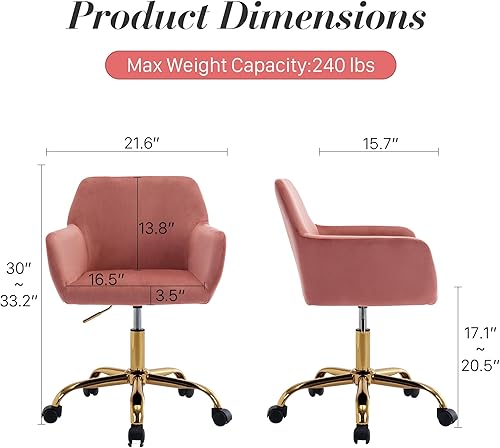 Miniatura 3 de Silla de escritorio giratoria de piel sintética de 360, moderno sillón de oficina en casa ajustable con base dorada para adolescentes, mujeres y