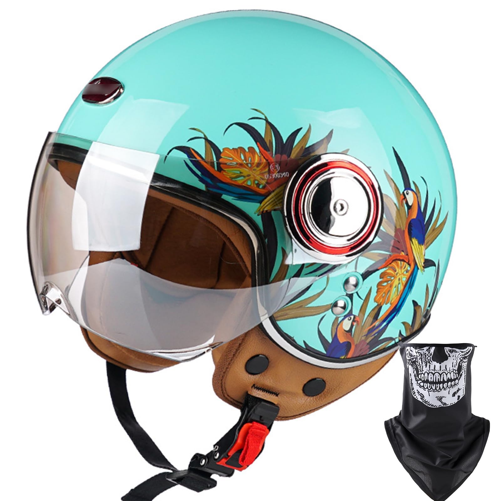 Casco Moto 3/4 Open Face Stile Retro - In Pelle PU, Certificato DOT/ECE, Per Uomo E Donna - Foto 4