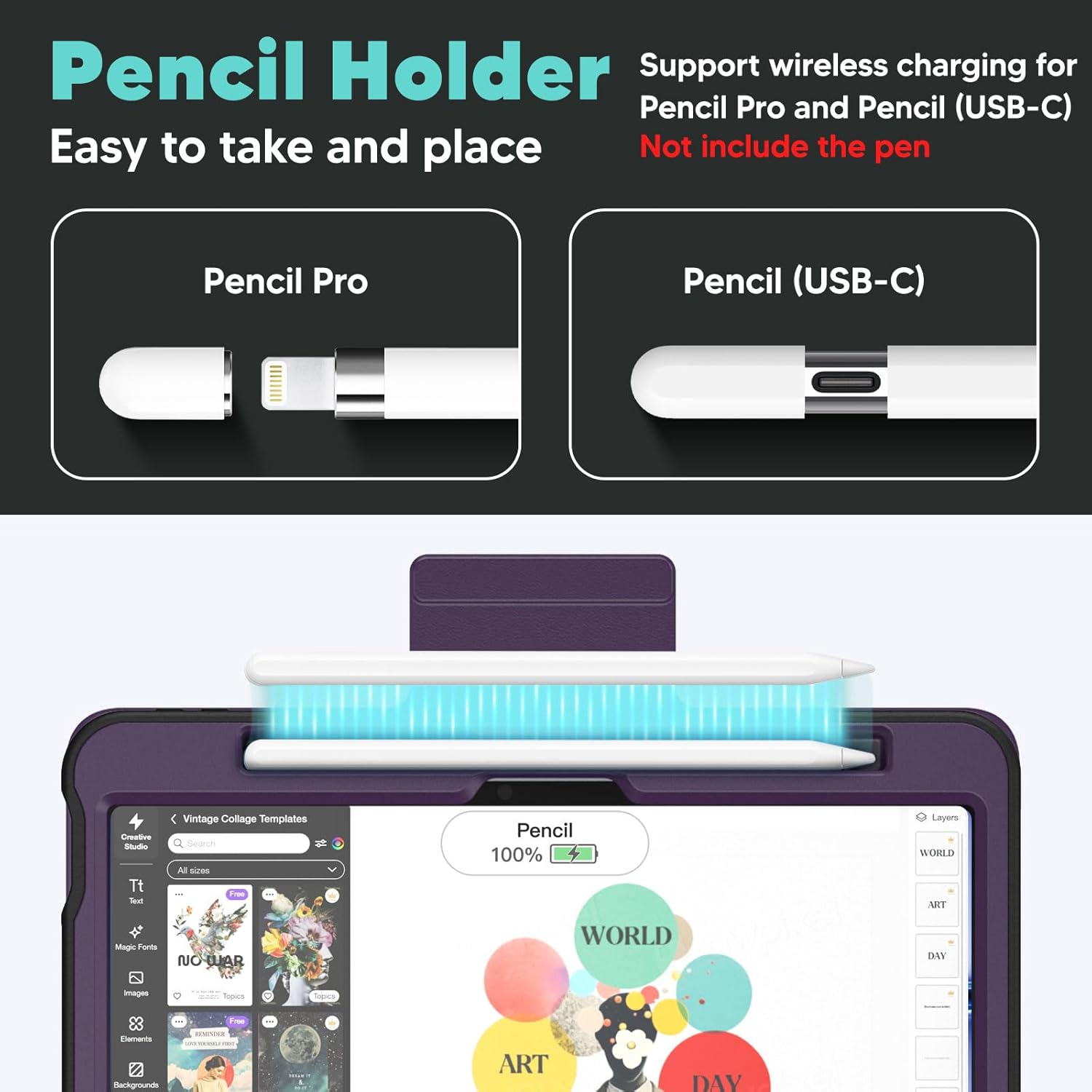 SEYMAC for iPad Air 11 inch Case M4/ M3/ M2 (2026/2025/ 2024), Full Protective Auto Sleep/Wake Strong Magnetic Cover with 5 Standing Angles and Pencil Holder, Purple