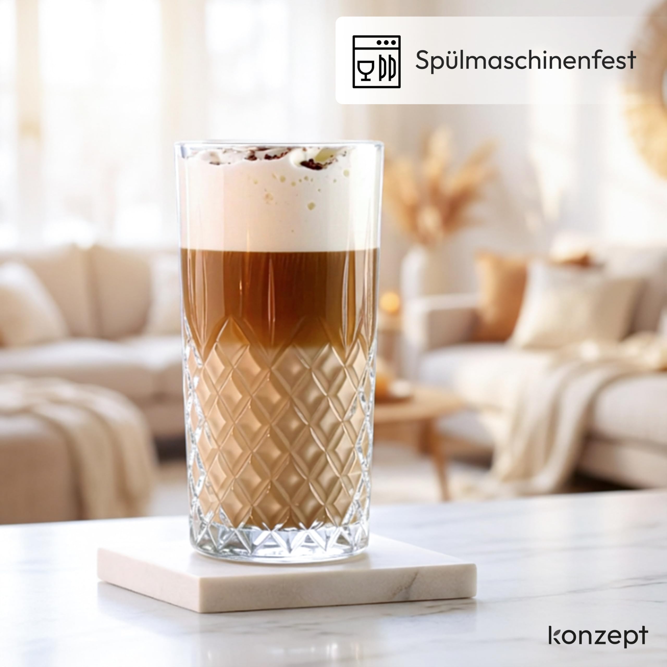 KONZEPT Set de verres 12 pièces, Ensemble de verres à boire 300ml pour eau, jus, latte macchiato, cocktails, Verres à eau cannelés, Verres à jus, Verres à cocktails, Idéal pour la maison & soirées
