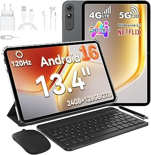 Tablet Android 16 de 13,4″ Octa-Core 2.2GHz, Pantalla FHD+ 1920×1200 120Hz, 24GB RAM + 128GB ROM (2TB TF), 2 en 1 con Tabl…