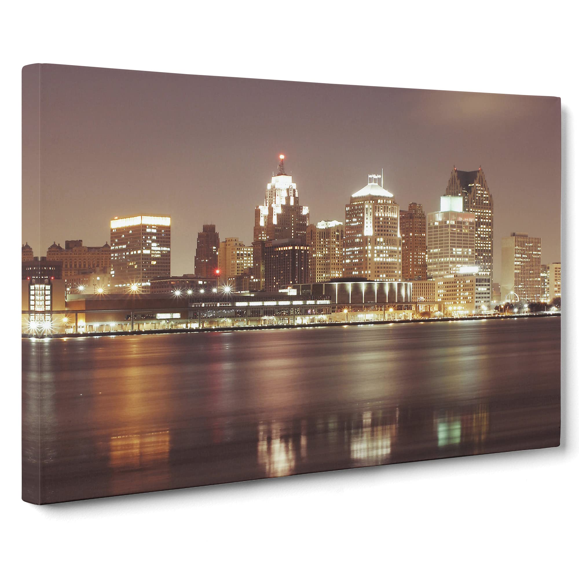 Skyline City of Detroit Canvas Print, Mixed, 25L x 50W cm