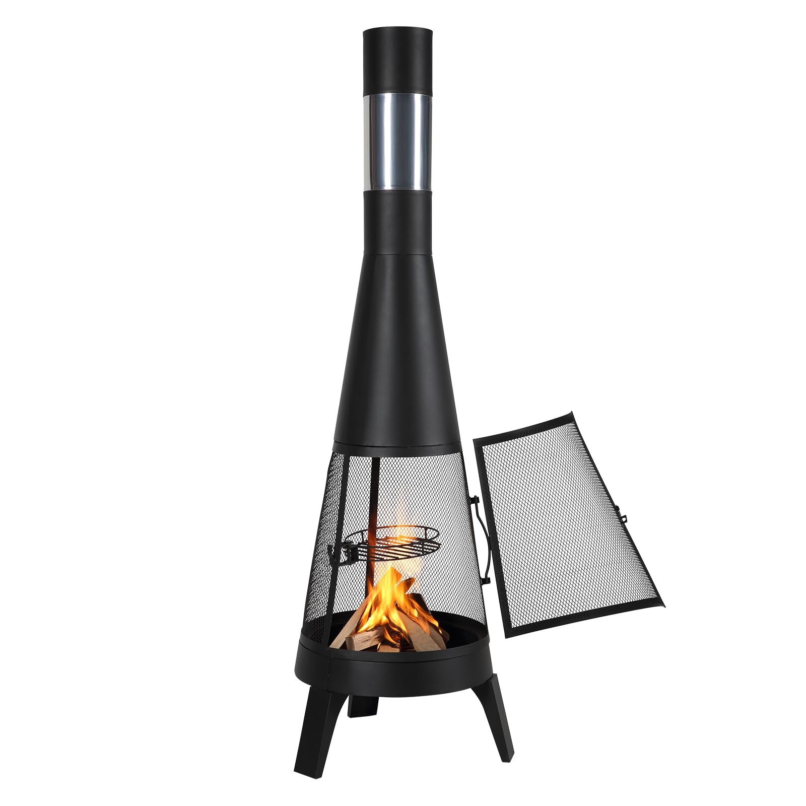 VEVOR Gartenkamin, φ508x1495 mm Terrassenofen, konischer Kamin zum Grillen & Wärmen, Aztekenofen für draußen mit Grillgitter, Kaminmantel & rostfreiem Kamindeckel, für Terrasse, Garten, Hinterhof