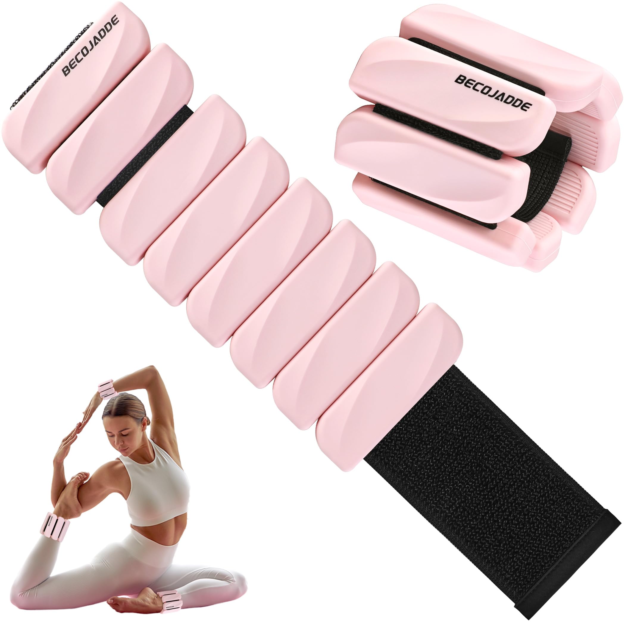 BECOJADDE Gewichtsmanschetten fuß 0.45 KG Je Gewichte für Beine und Arme Set 2 Ankle Weights Handgelenk Gewichte Knöchelgewichte Fussgewichte für Joggen Cardio Aerobic Krafttraining Wolkenrosa