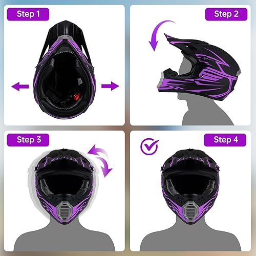 Miniatura 6 de TIANDU Casco ATV juvenil, casco de motocross para niños, casco unisex con guantes, gafas, protector facial, juego de 4 piezas, buen regalo para