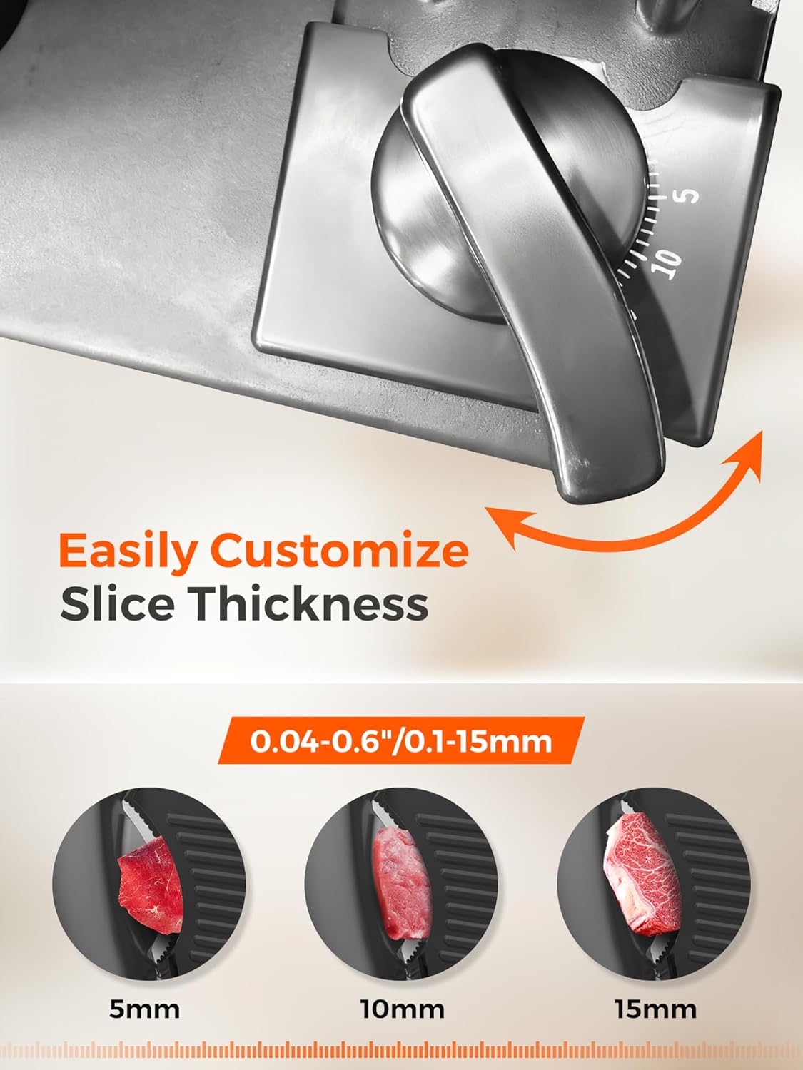 Electric Meat Slicer with Powerful 200W Pure Copper Motor, Adjustable 0–15mm Deli Food Cutter, 7.5" Stainless Steel Blade&Removable Parts, ETL Certified, Precision Kitchen Tool for Bread, Cheese, Meat