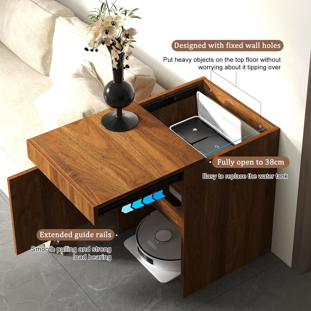 Staubroboter Schrank mit Türen, Aufbewahrungsschrank für Saugroboter, Beistelltisch für Büro Zuhause, Freistehendes Holzregal für Wohnzimmer Küche Büro(Gray)