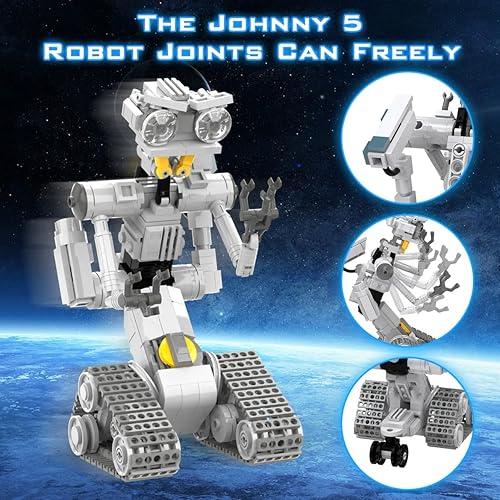 Miniatura 3 de Johnny 5 Robot - Juego de bloques de construcción, figura de acción de corto circuito abierto Johnny 5, juguete de construcción de armadura mecánica