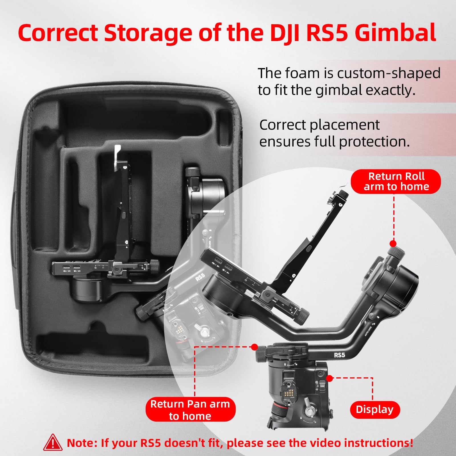 DJI RS 5 Sac,Etui Portable étanche pour DJI RS 5 Combo avec Bandoulière(Noir) Compatible avec Les appareils RS5 d'origine, tutoriels vidéo