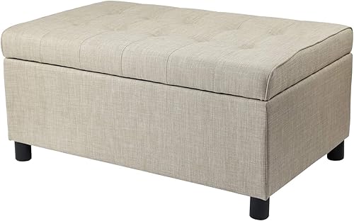 Joveco Banco rectangular con botones de tela otomana de almacenamiento para sala de estar o entrada (beige)
