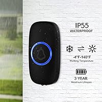 Vista 4 de SECRUI - Timbre inalámbrico con 2 botones – Kits de timbre para puerta delantera y trasera – Timbre operado por batería con 52 melodías, flash LED