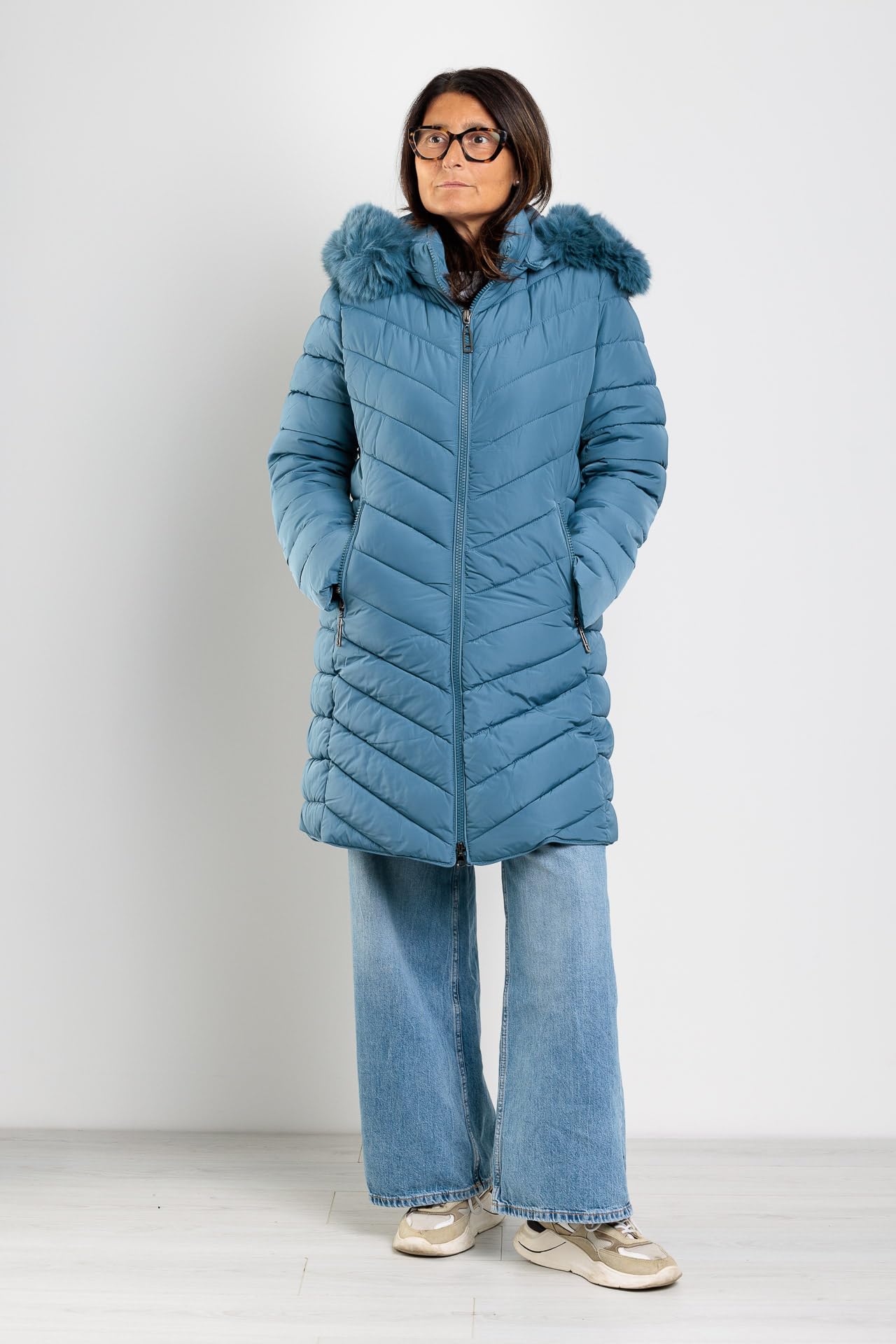 Piumino Donna Lungo Invernale Giubbotto Imbottito Con Cappuccio Giacca VEQUE