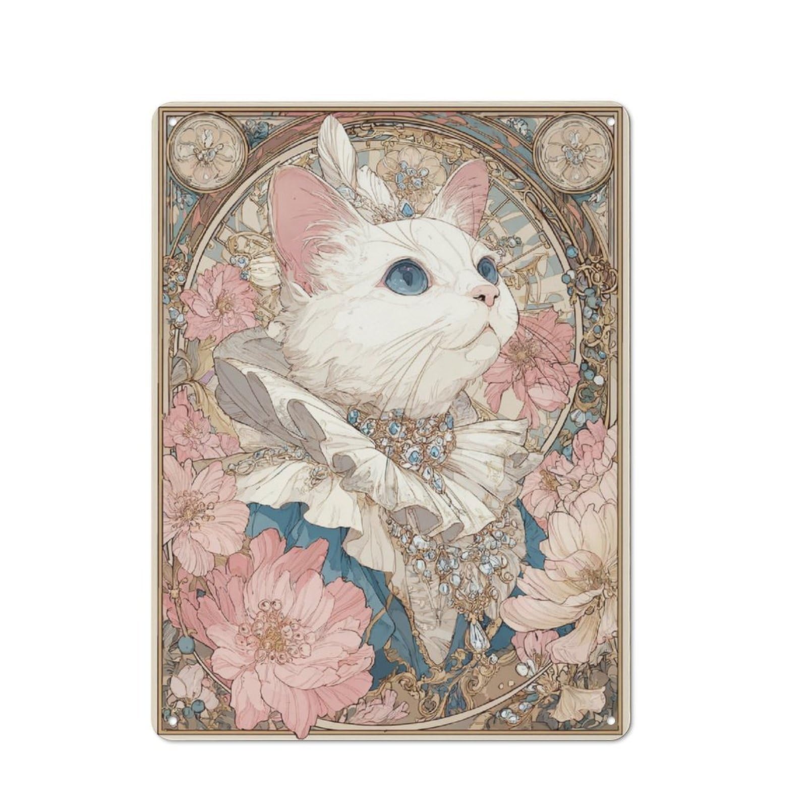 Junmoney Royal Feline Elegance Rustic Tin Sign 40X30cm For Living Room Or Hallway, Suited To Living Room Decor Lovers