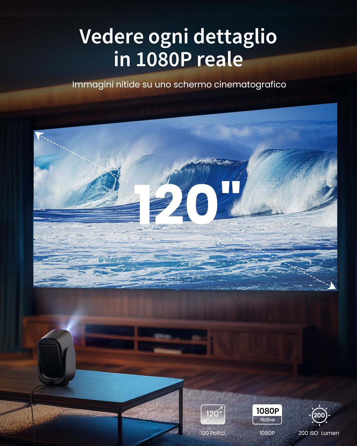 Proiettore Dangbei N2mini con Supporto Regolabile, licenza ufficiale Netflix, 1080p Nativo, Audio Dolby, Wi-Fi 6 e Bluetooth 5.2, messa a fuoco automatica
