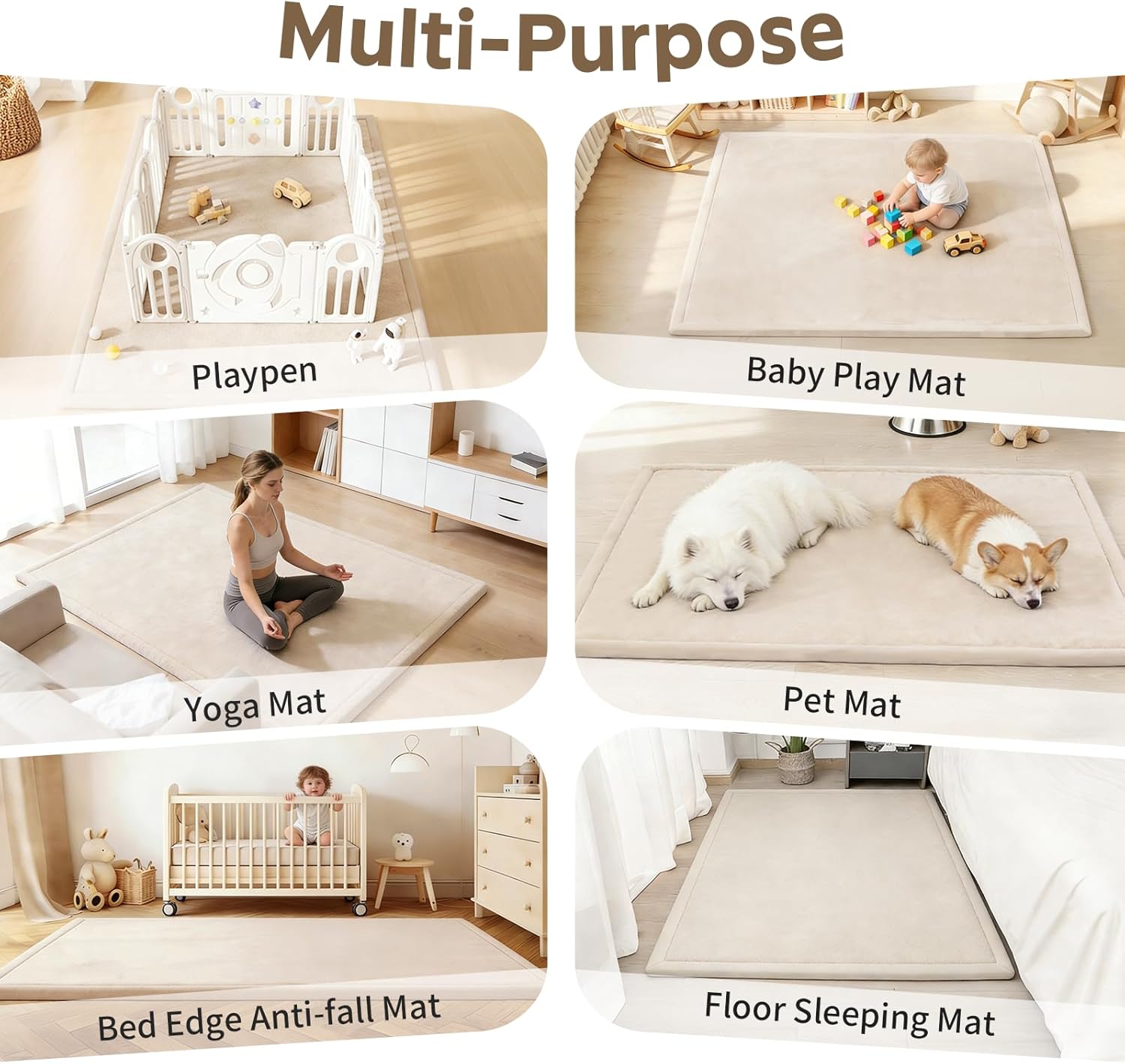 Baby Play Mat for Floor, Playpen Mat, 1.3" Thick Memory Foam Tummy Time Mat, Soft Coral Velvet Nursery Rug, Easy-Care & Non-Slip Cushioned for Infants, Kids, Toddlers Crawling