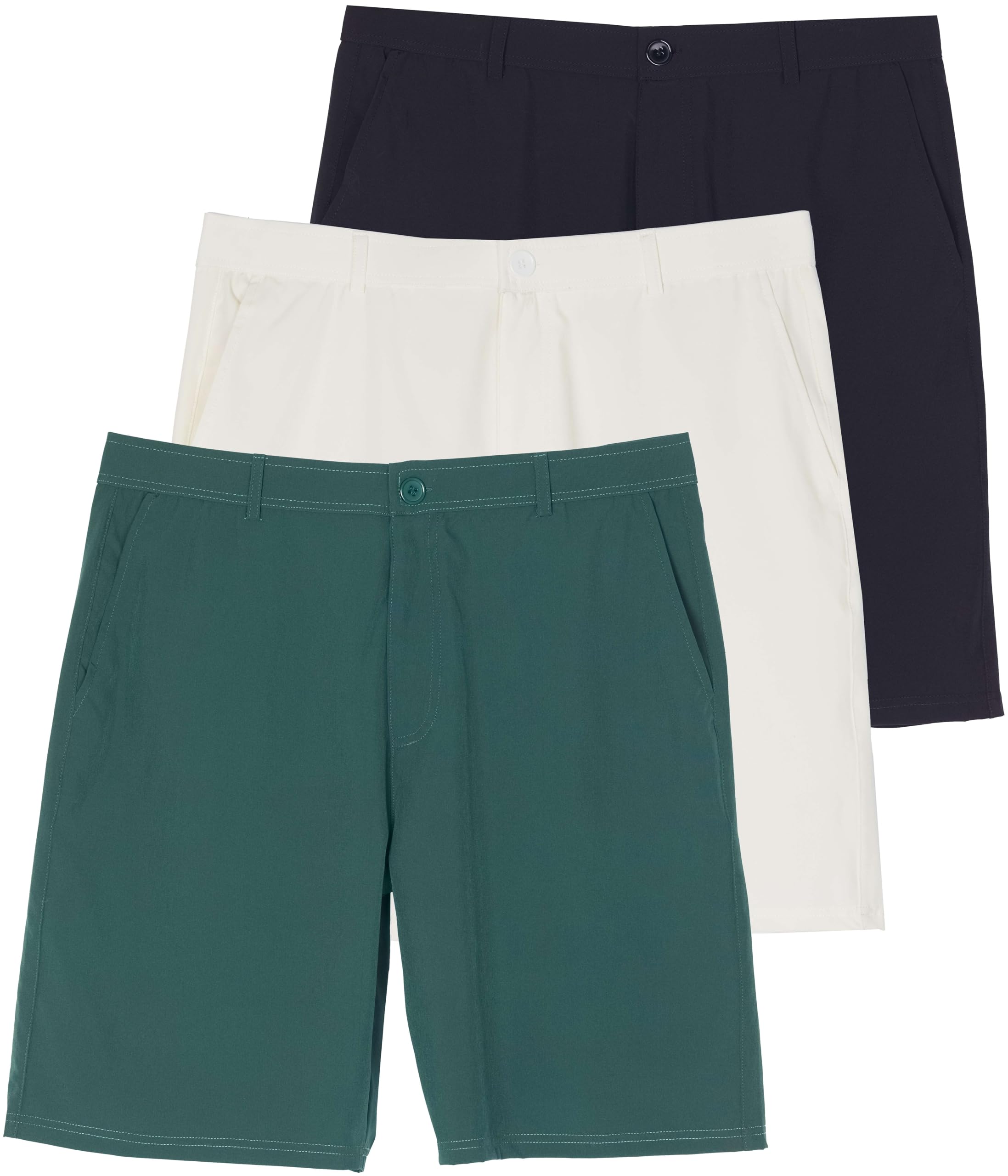 Real Essentials 3 Pack: Mens 9" Stretch Golf Shorts with Pockets - Flat Front Casual Work Dress Short for Men