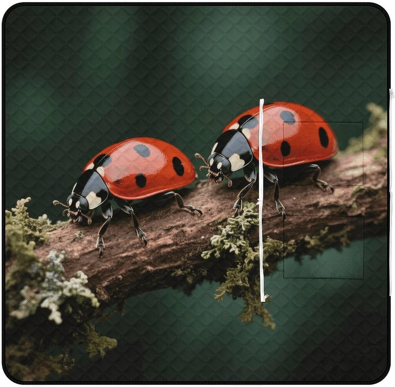 Ladybug Picnic Blanket 150x150cm, Foldable 2-in-1 Picnic Mat and Tote Bag Portable Waterproof Beach Mat Sandproof Outdoor Blanket for Park, Hiking, Beach, Camping, Travel