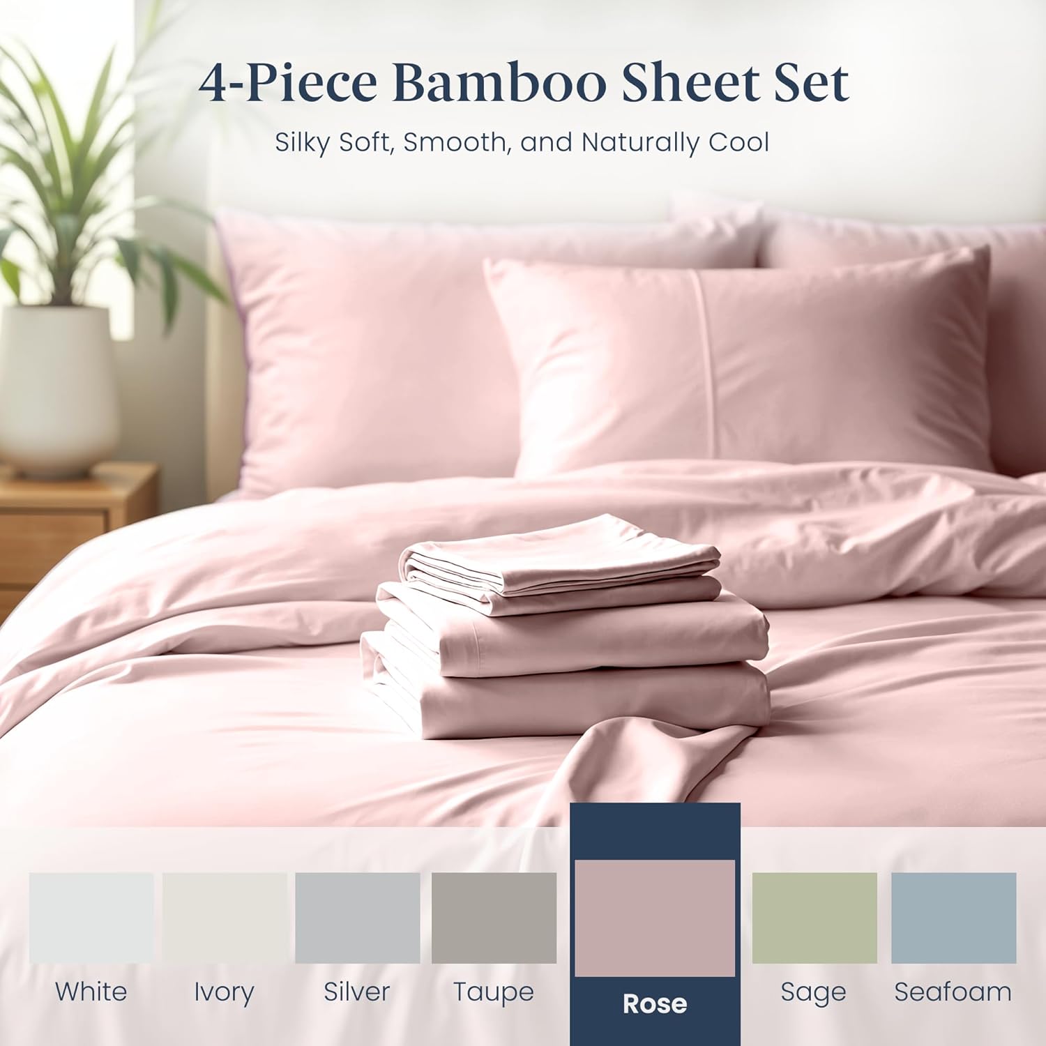Ella Jayne Viscose Derived from Bamboo Sheets King Size Set (4 Pieces) King Size, Ultra Soft & Luxuriously Cooling, Eco-Friendly King Size Sheets Set Deep Pockets 16 Inch (Rose)