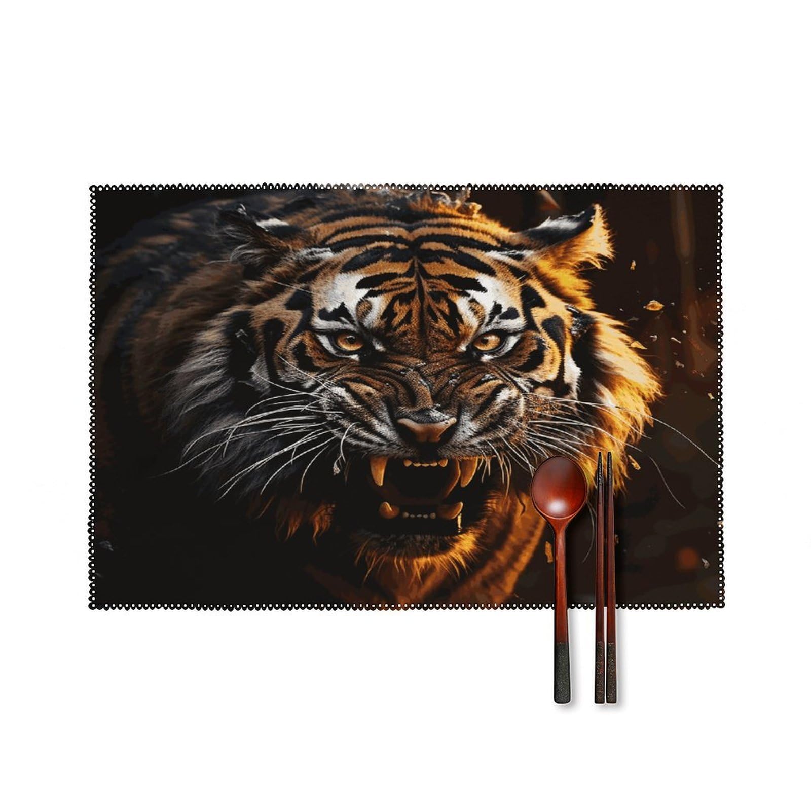 Ferocious Tiger Placemats Set of 4 Heat Resistant Non-Slip Place Mats for Dining Table Washable Placemat Wipeable Dining Table Mat Canvas Place Mats Dining Table Decor