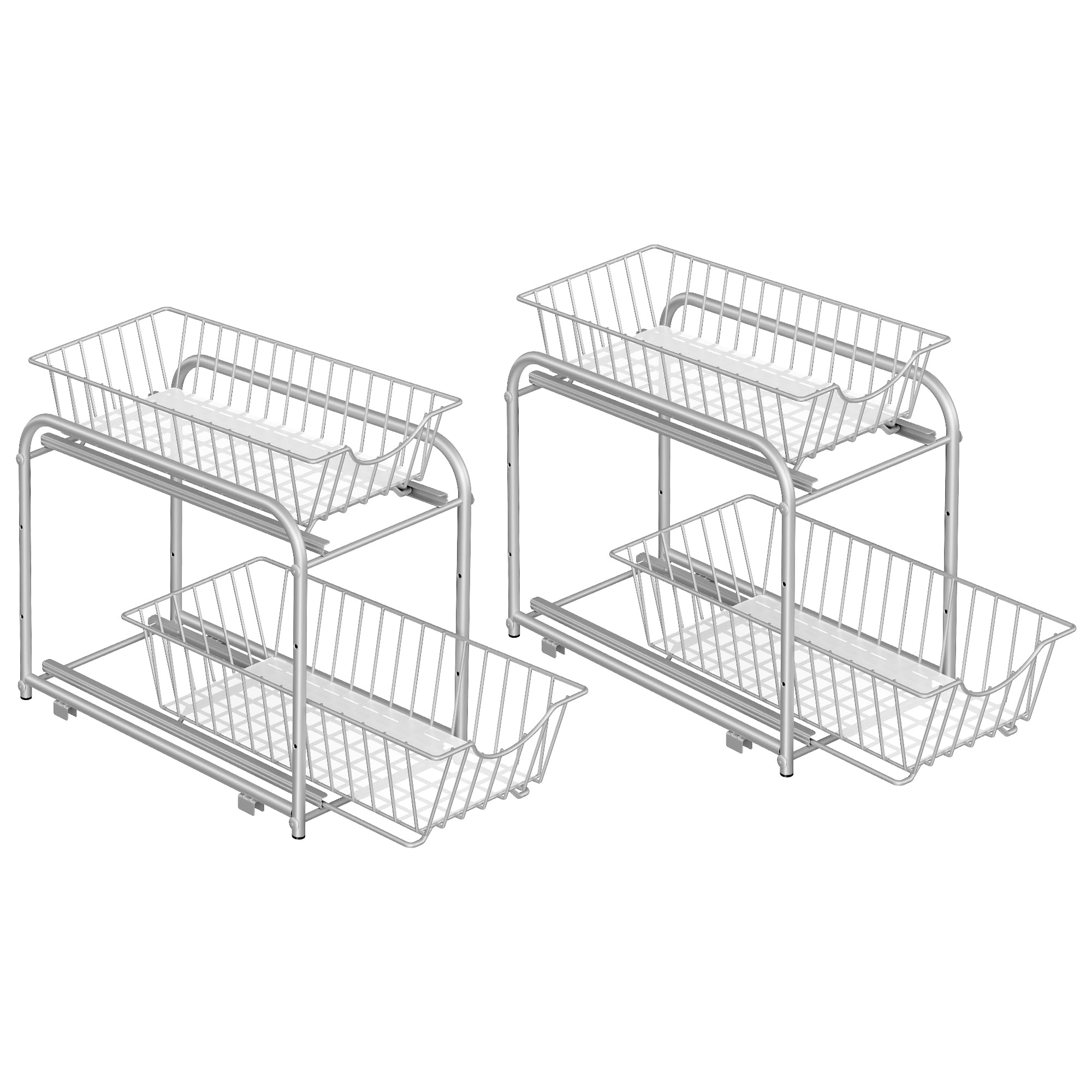 SONGMICS Set of 2 Cupboard Organiser, 2-Tier Under Sink Storage Organiser with Sliding Basket Drawers, Stackable Cabinet Organiser for Kitchen, Bathroom, Dove Grey KCS017E02V1