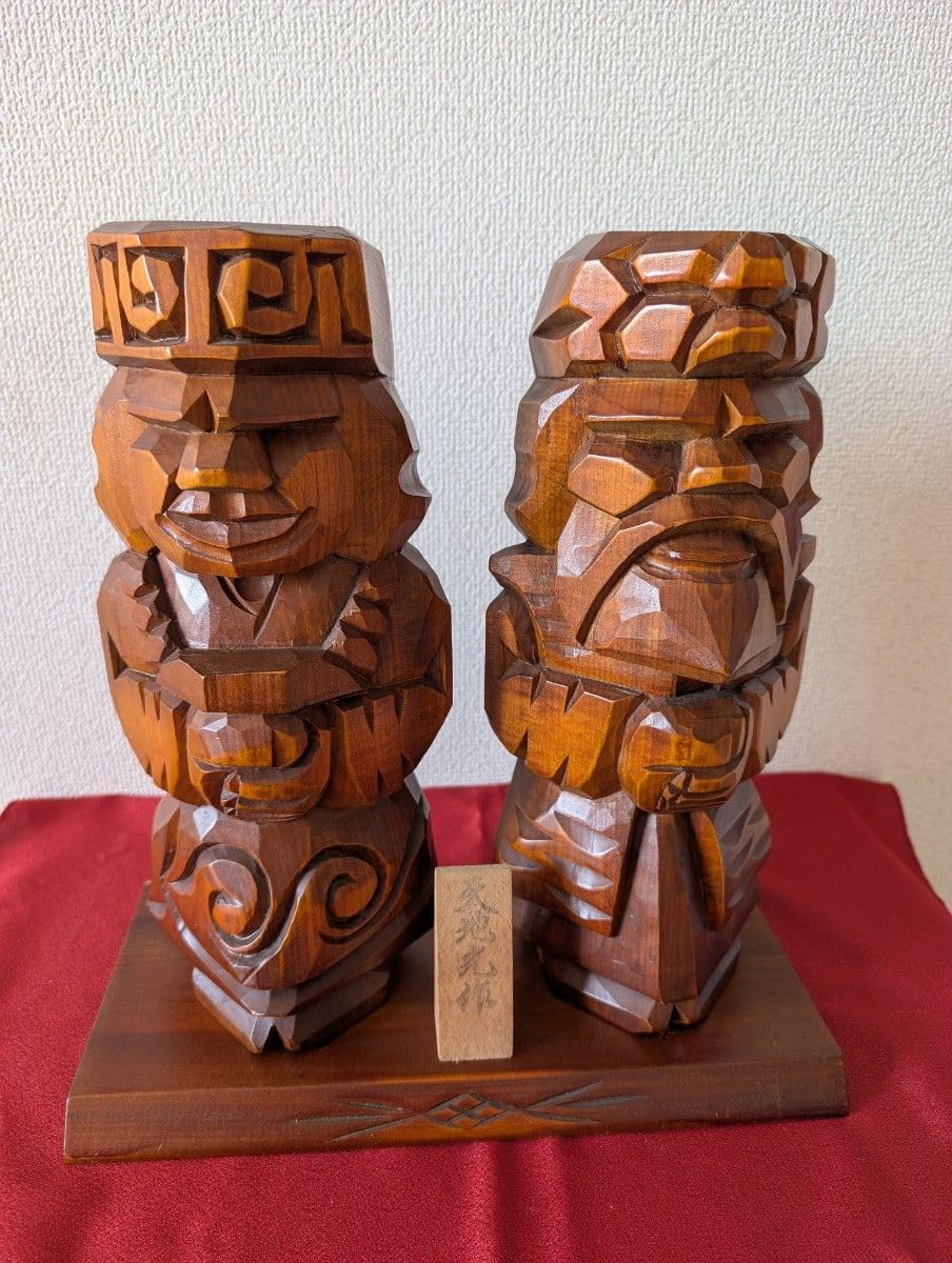 Amazon.co.jp: 北海道 民芸品 アイヌ木彫り夫婦像 天地光作 台座付き