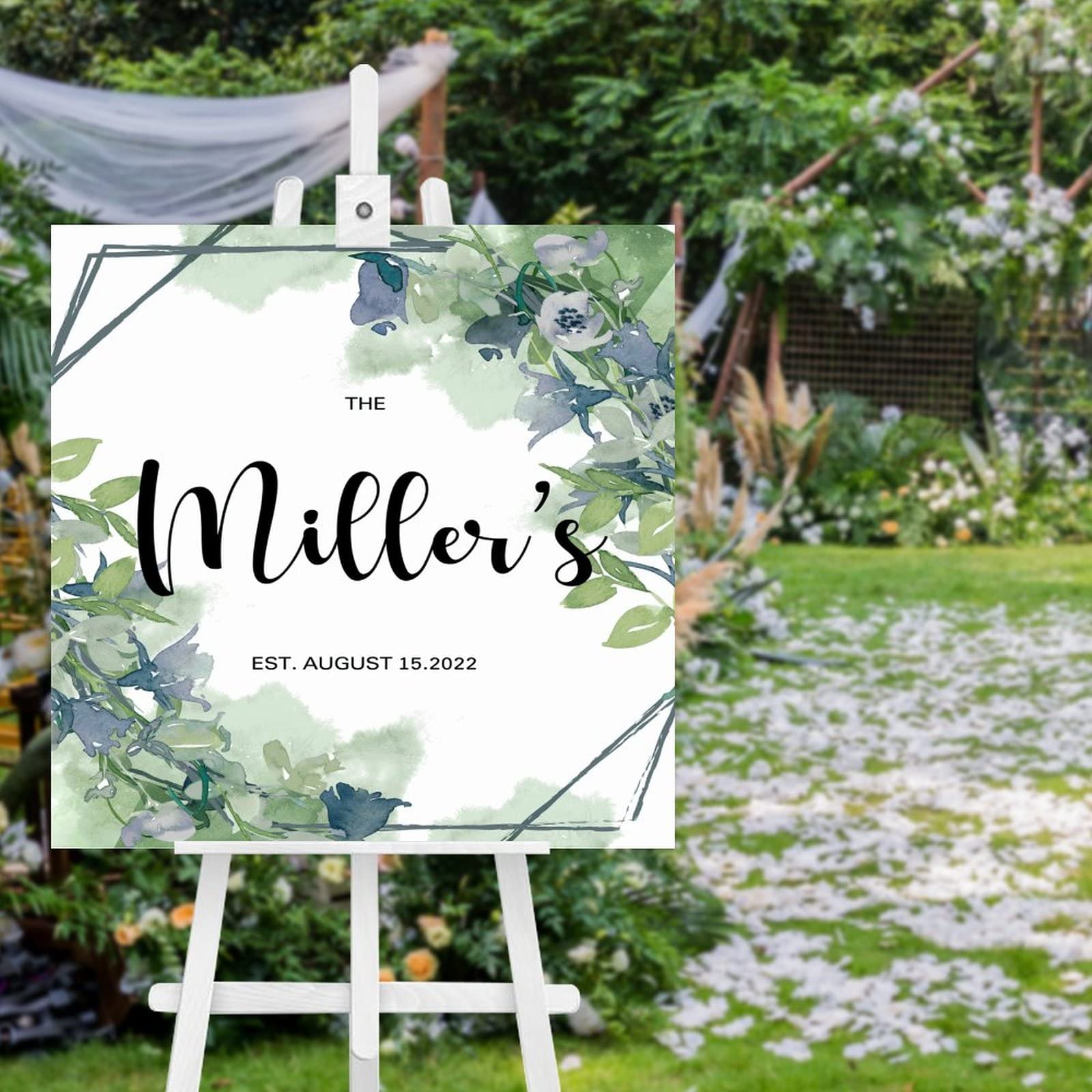 Panneau de bienvenue de mariage en bois personnalisé avec nom de famille 50x50 cm