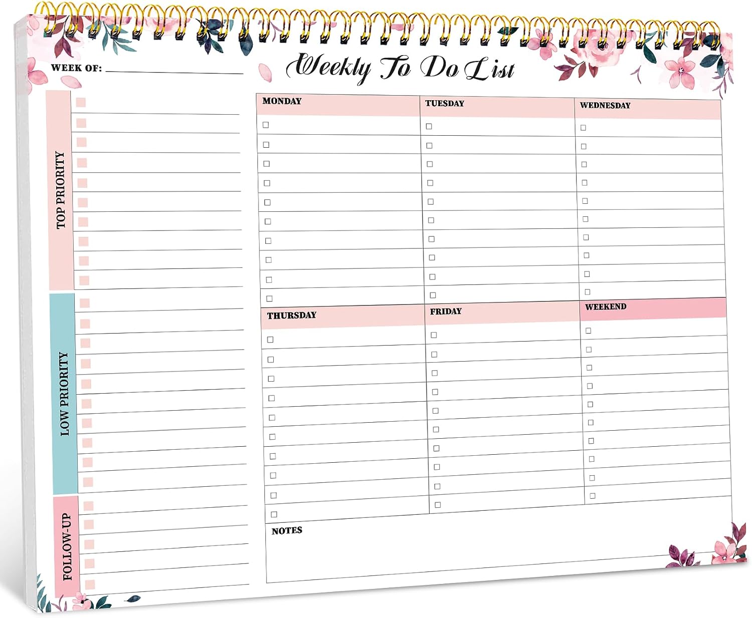 Taja Weekly To Do List Notepad, Undated Weekly Planner Pad, 8.5" x 11"