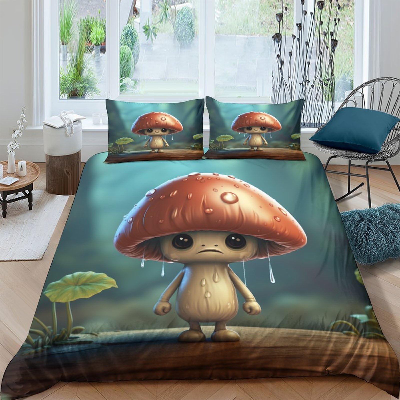 Housse de couette hypoallergénique motif champignon avec fermeture éclair