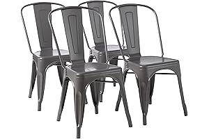 Amazon Basics Dark Grey Outdoor Metal Dining Chairs - Pack of 4
