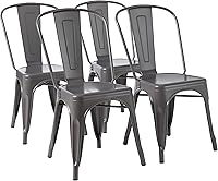 Amazon Basics Stackable Metal Dining Chairs 4-Pack Dark Gray, Indoor/Outdoor, 330 lb Capacity, Easy Assembly