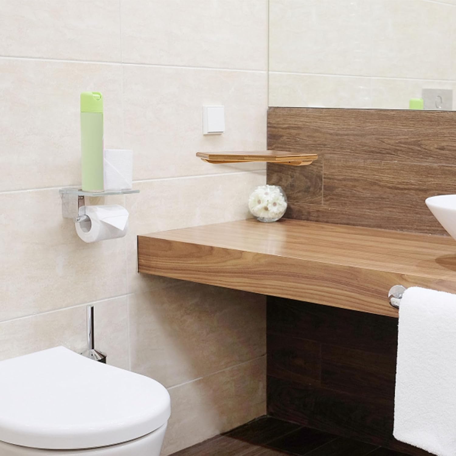 Milisten Corner Wall Shelf 14cm Floating Wall Storage Rack Punch-Free Mounting for Bathroom Kitchen Home Organization