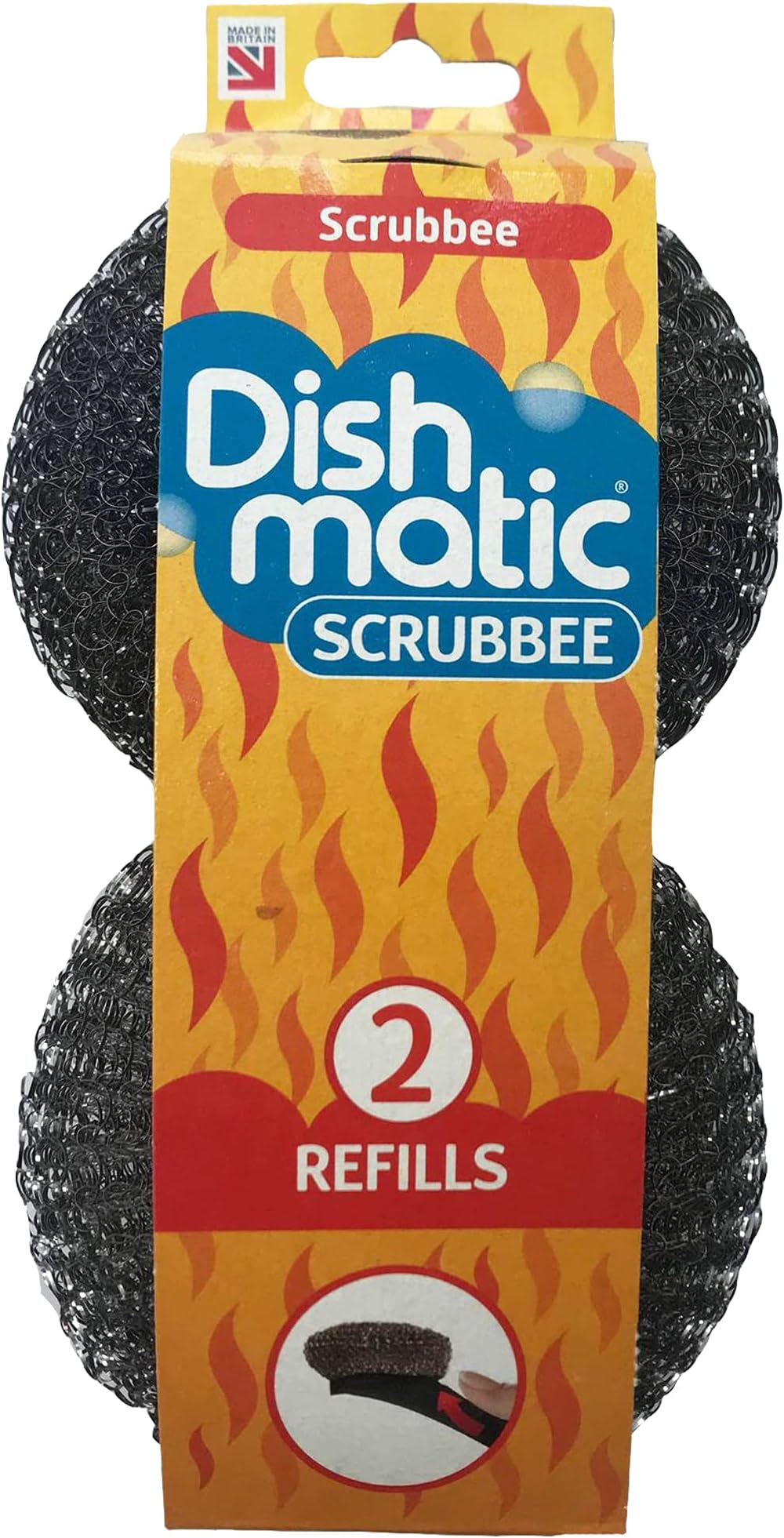 Dishmatic Scrubbee Stainless Steel Scourer Head Refills for Cleaning BBQ, Grill, Oven – Kitchen Washing-Up Handle Refills – Pack of 2