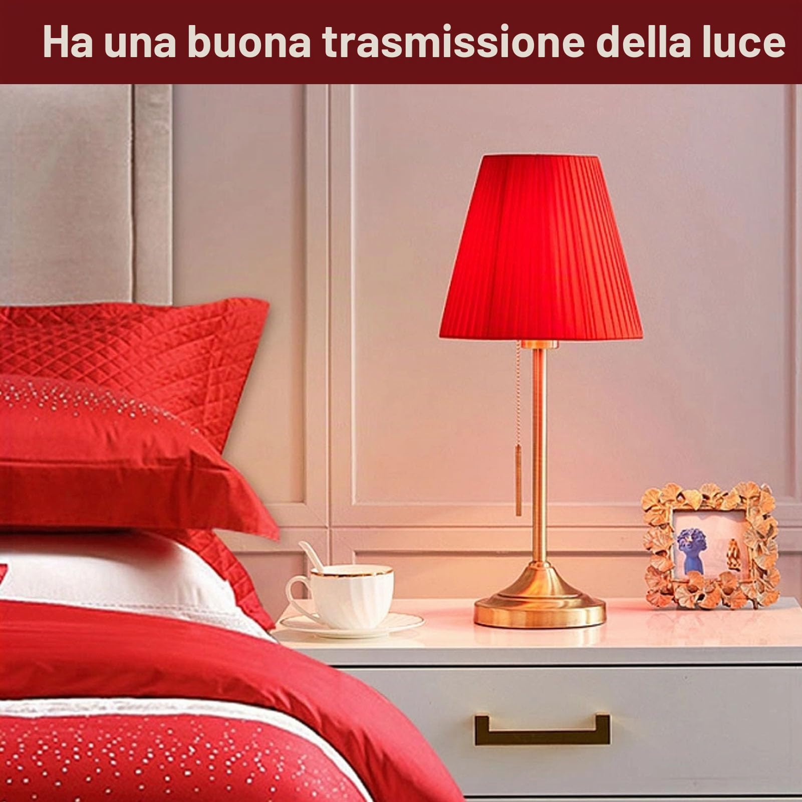 HERCHR 6Pcs Paralume Paralume per Lampada da Tavolo Lampadario di Cristallo in Tessuto Lampada da Parete, Rosso