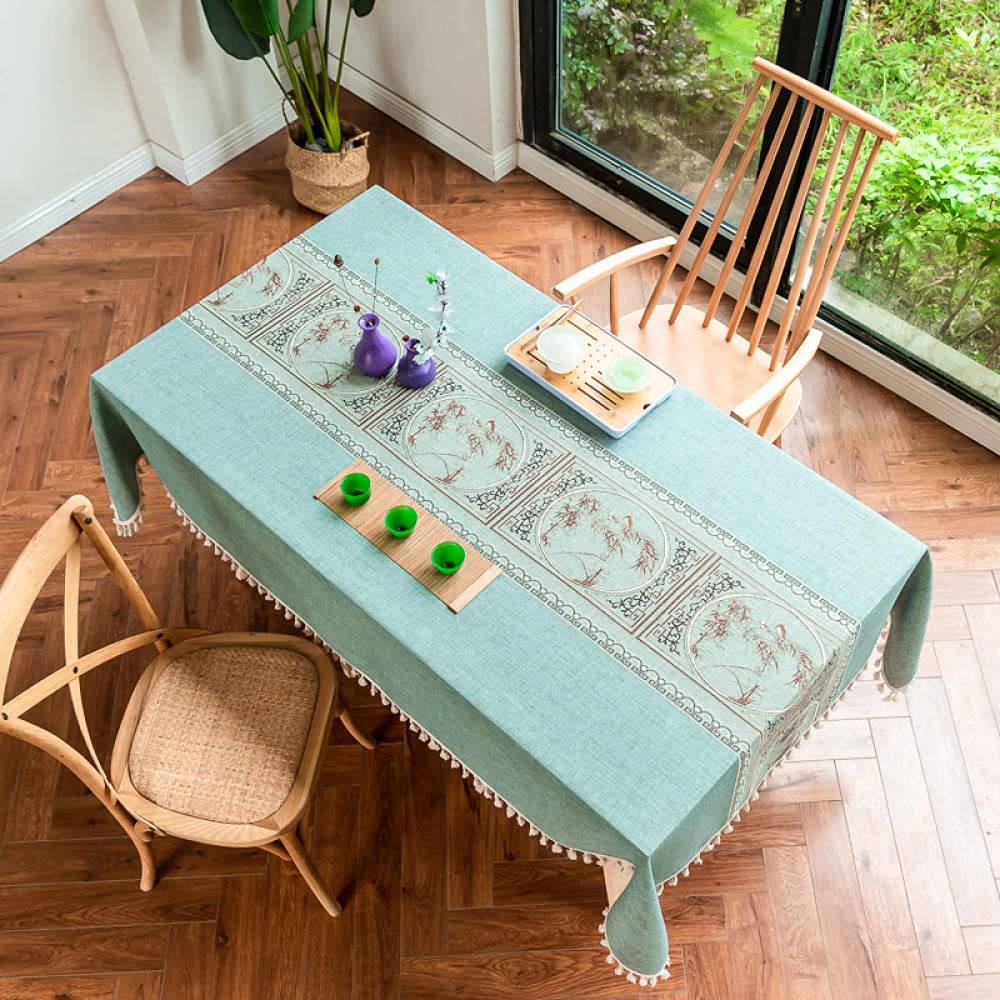 Nappe coton lin rectangulaire 90x140cm nappe brodée bleu et nappe table basse à gland