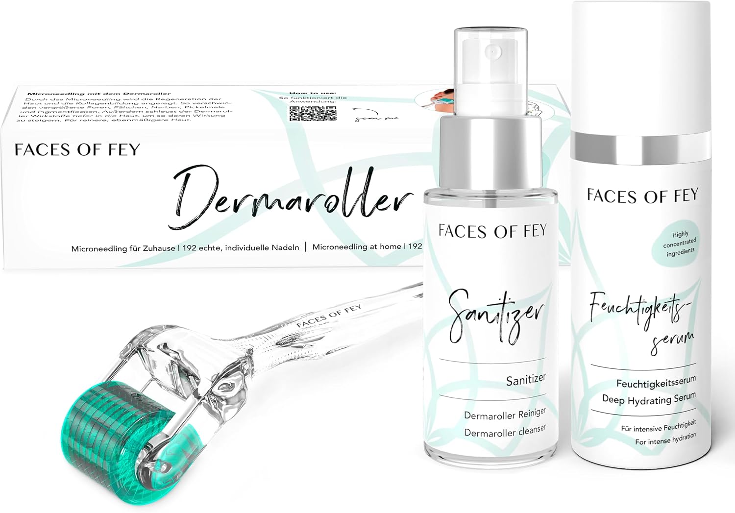 Faces of Fey Dermaroller - 192 Genuine Needle Roller Professional Microneedling for Home