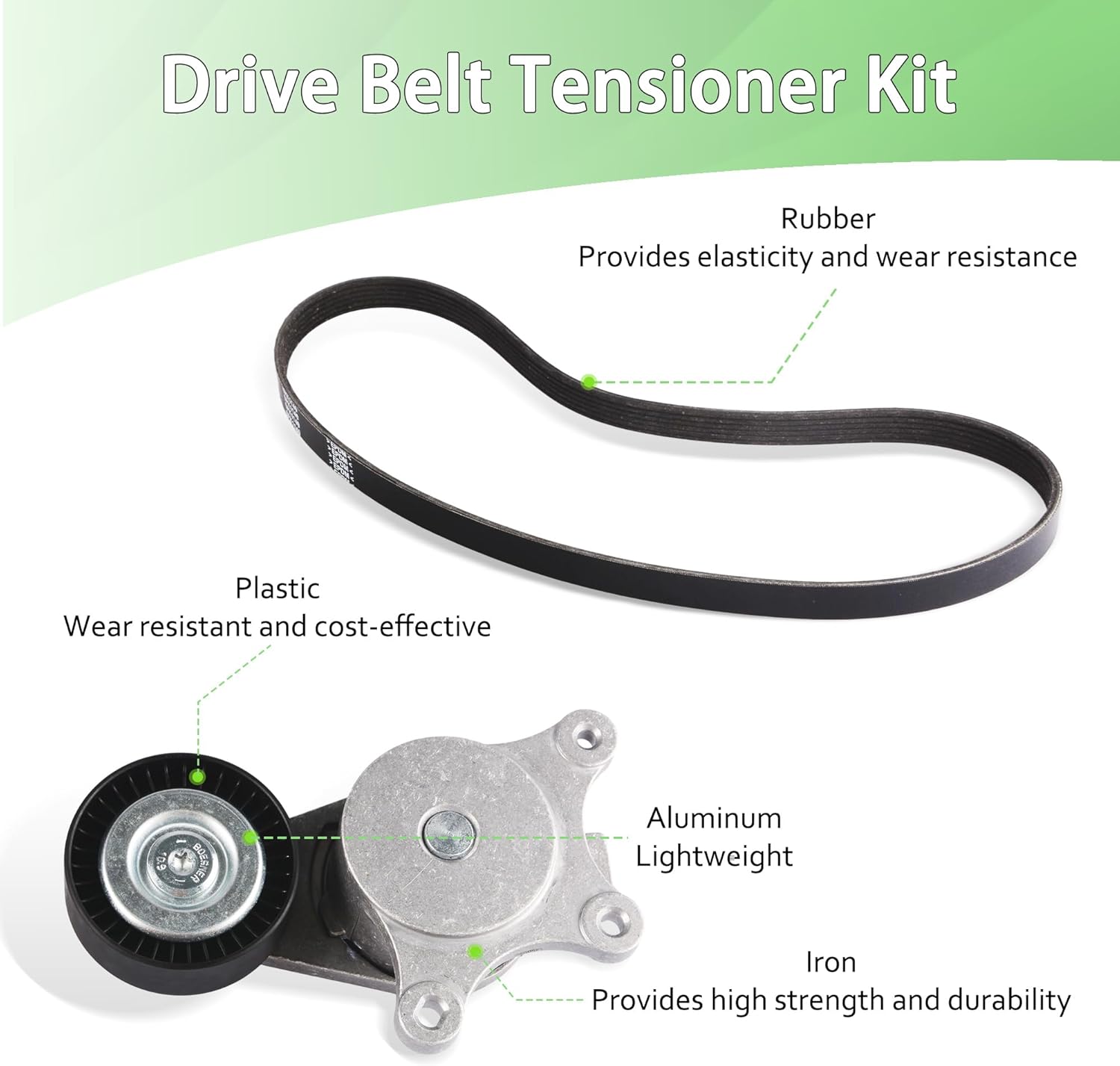 Drive Belt Tensioner Kit Compatible for Mazda 6 CX-9, For Lincoln MKS MKT MKX MKZ, For Ford Edge Explorer Flex Fusion Taurus, For Mercury Sable Replaces 6PK1140 BT4E6B209CC