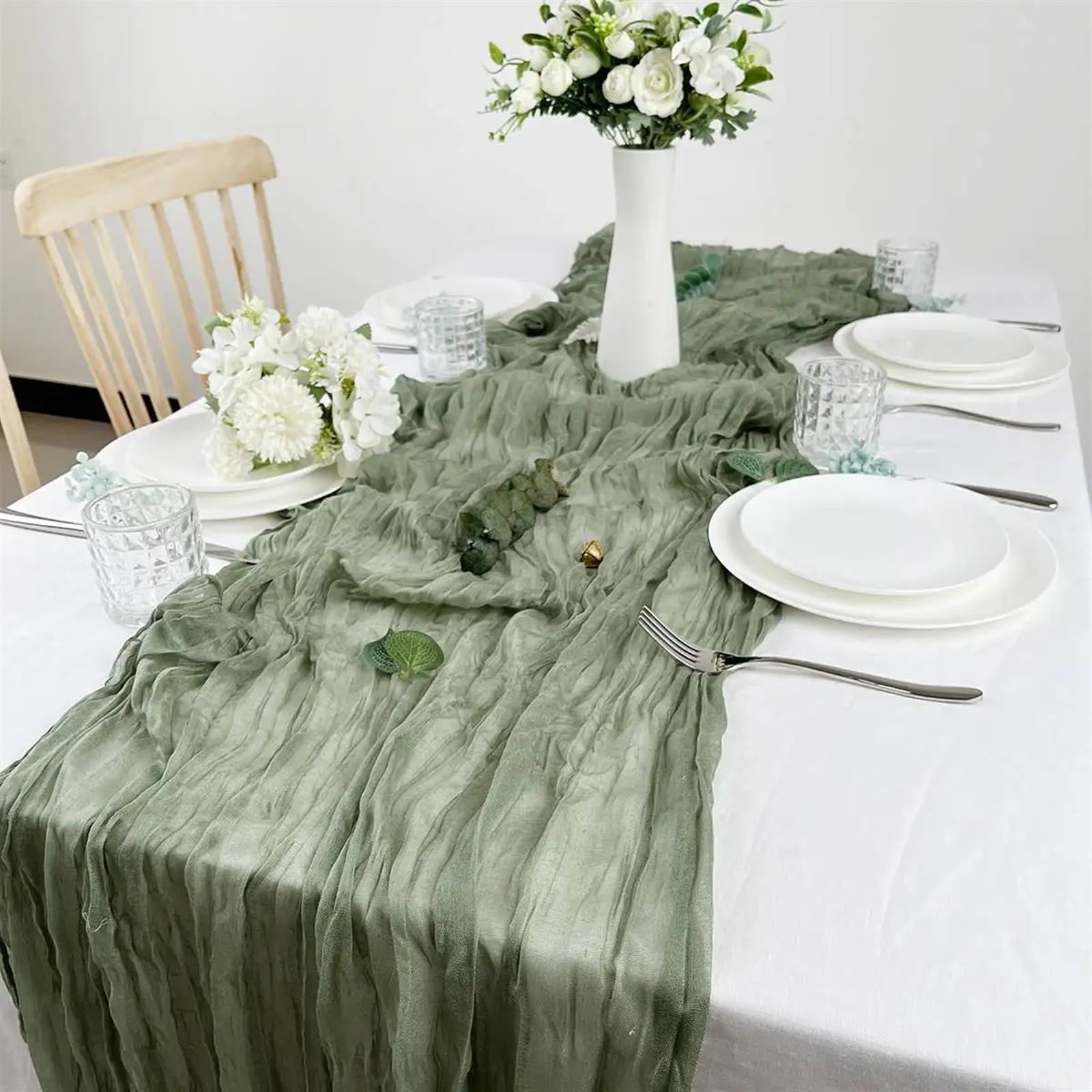Elegancki i luksusowy Półprzezroczysty bieżnik z gazy, serwetka, szałwia, nakrycie stołu, jadalnia, Dekoracja domu ślubna, bankiety, łuki, wystrój retro boho Prezenty świąteczne(14,90x340cm)