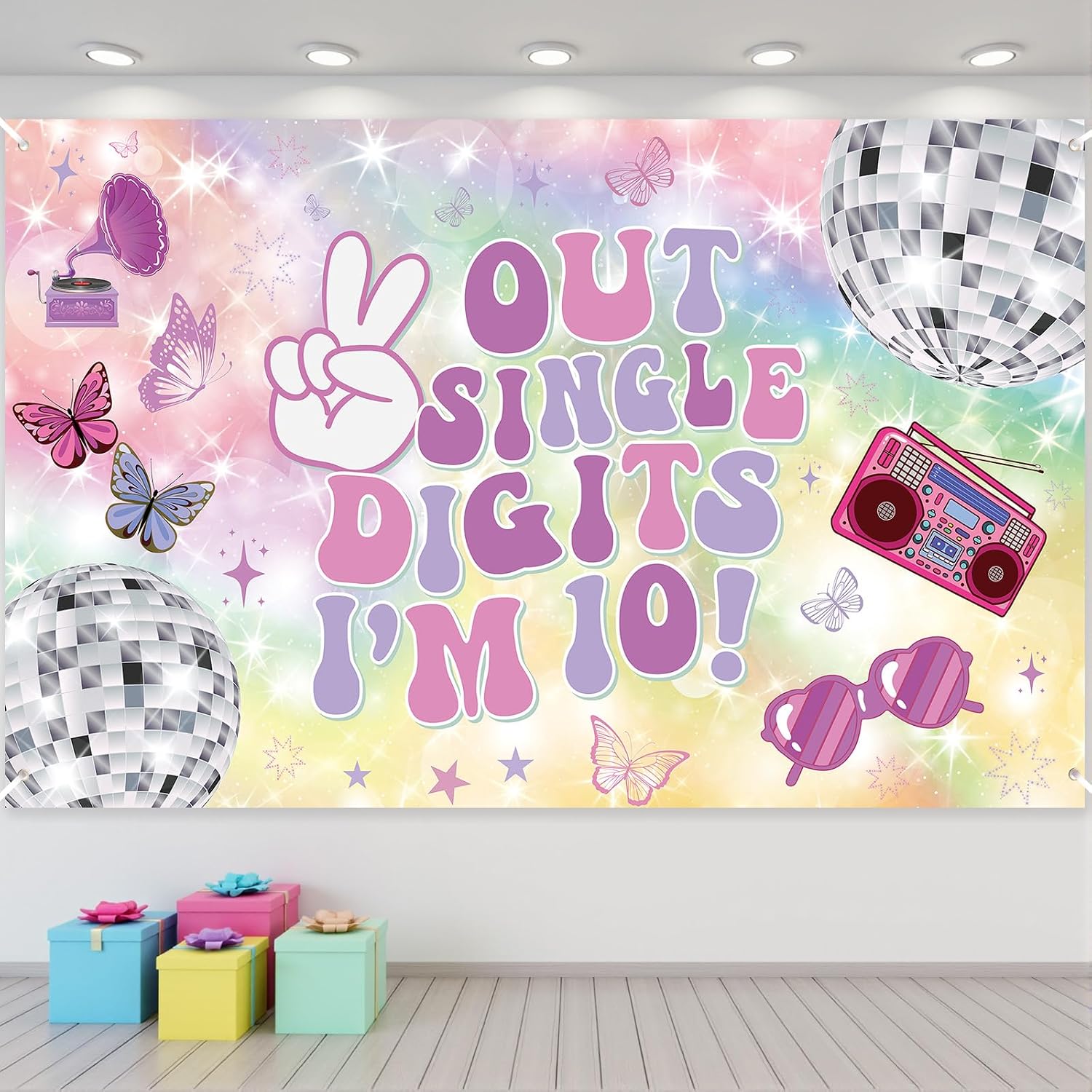 10th Birthday Decorations Banner for Girls Peace Out Single Digits I'm 10 Backdrop Happy 10th Birthday Party Banner Backdrop 10-Year-Old Music Singer Birthday Photo Background for 10th Party Supplies