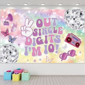 10th Birthday Decorations Banner for Girls Peace Out Single Digits Im 10 Backdrop Happy 10th Birthday Party Banner Backdrop 10-Year-Old Music Singer Birthday Photo Background for 10th Party Supplies